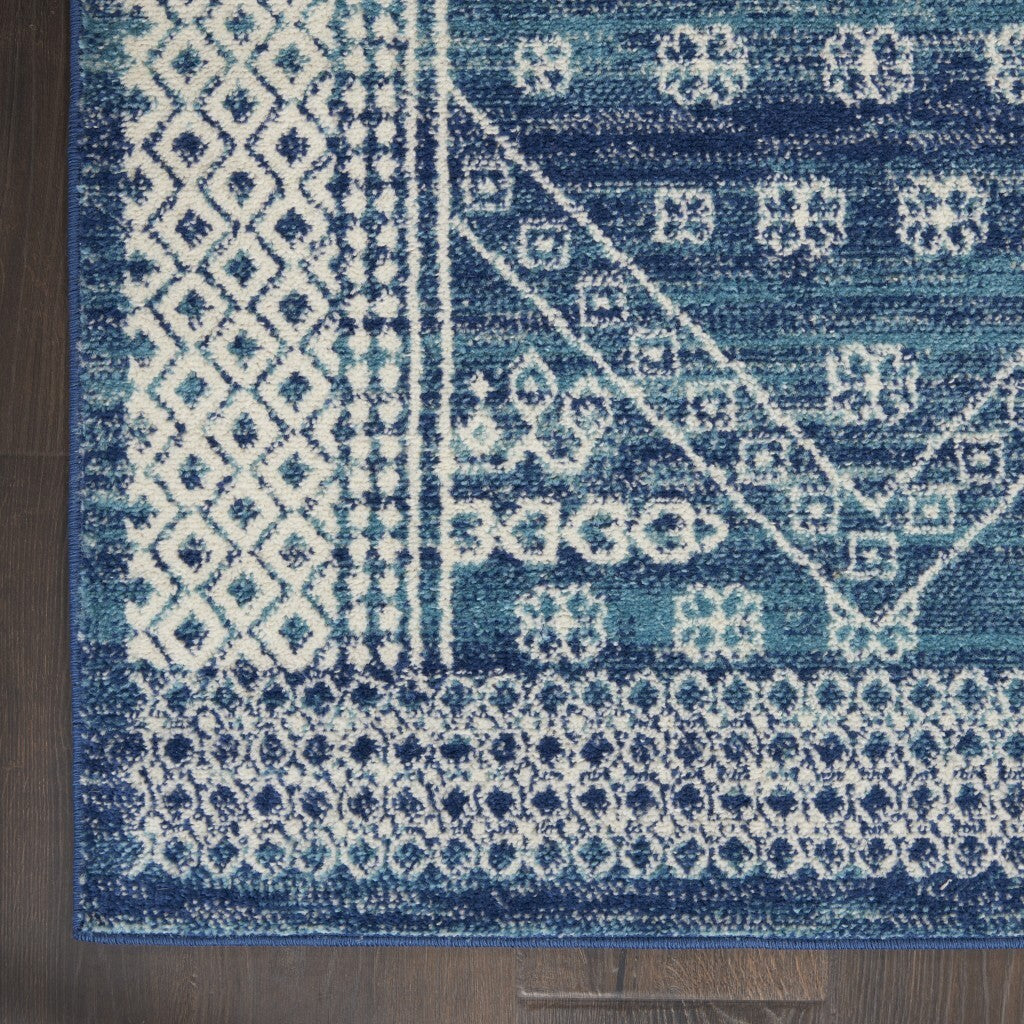 2' X 3' Navy Blue And Ivory Persian Motifs Scatter Rug