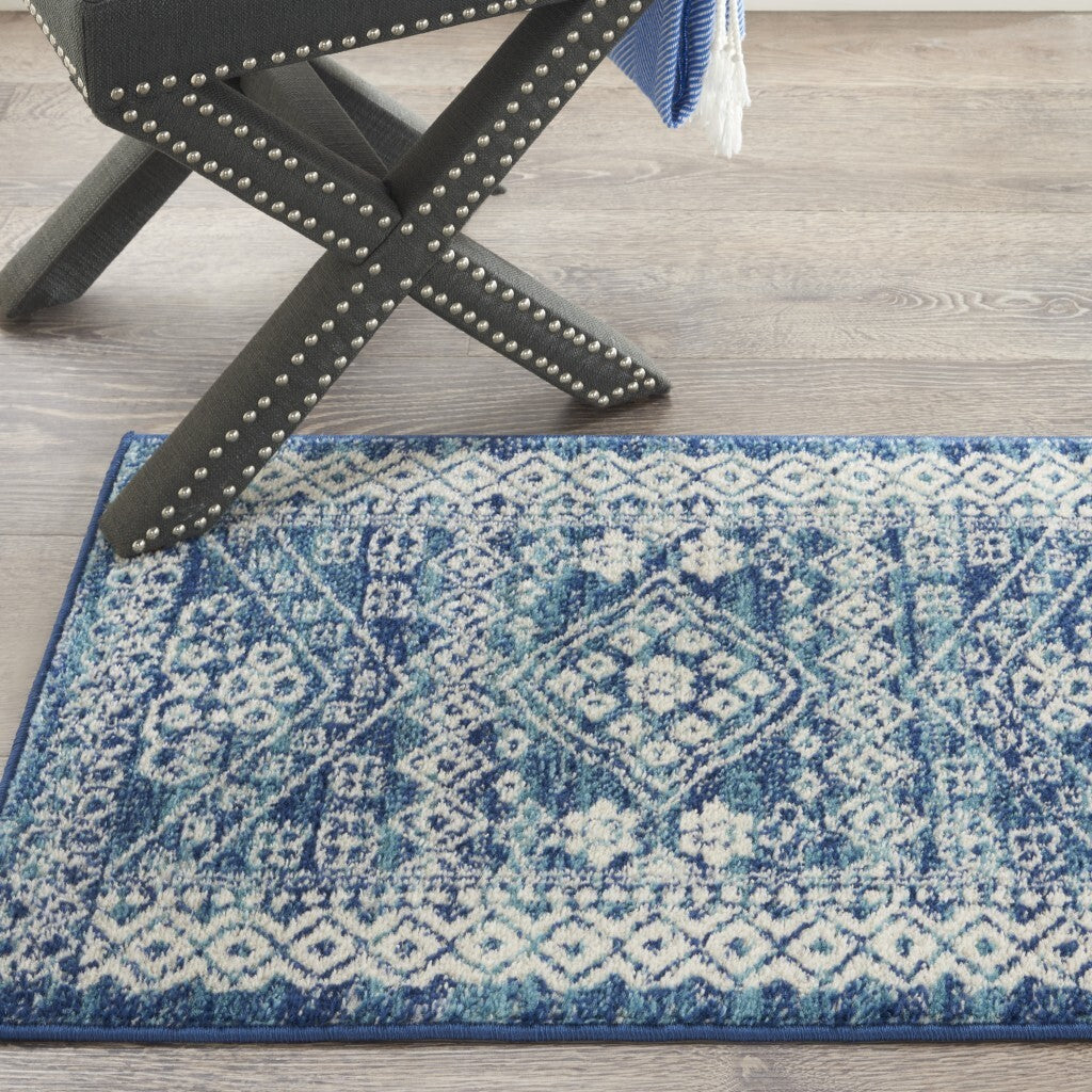 2' X 3' Navy Blue And Ivory Persian Motifs Scatter Rug