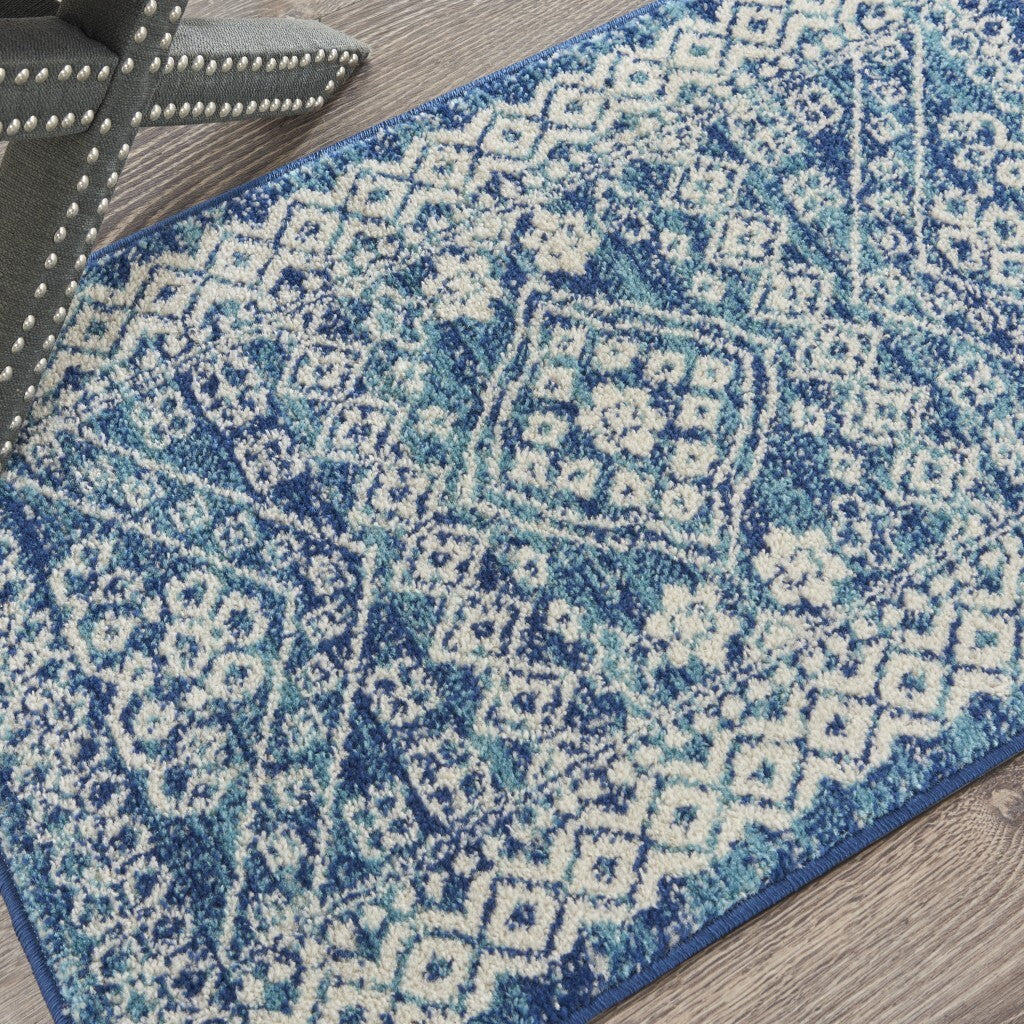 2' X 3' Navy Blue And Ivory Persian Motifs Scatter Rug