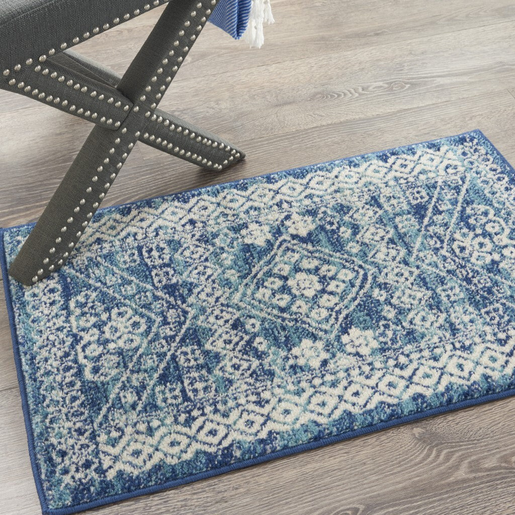 2' X 3' Navy Blue And Ivory Persian Motifs Scatter Rug
