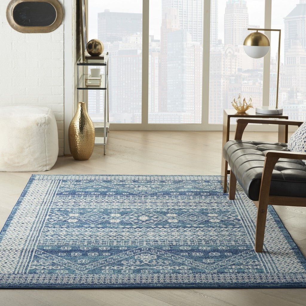 5' X 7' Navy Blue And Ivory Persian Motifs Area Rug