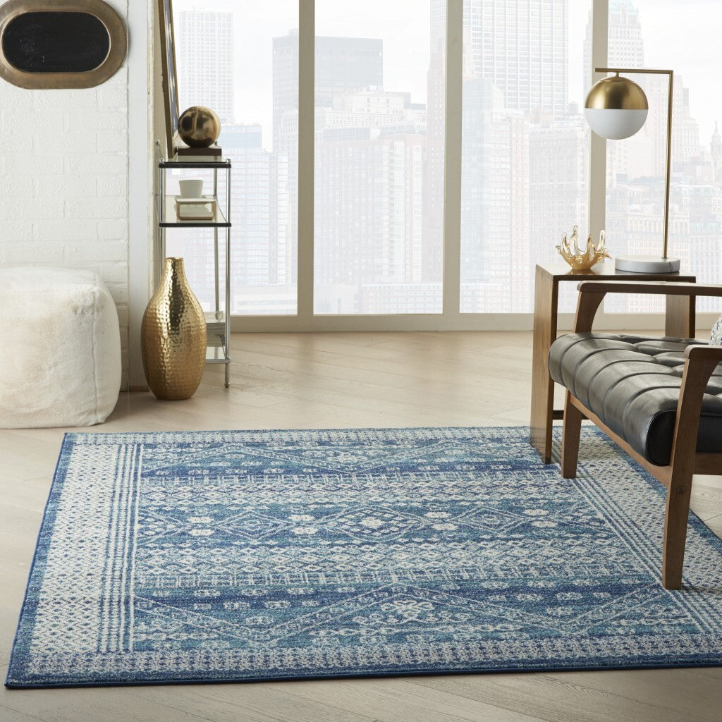 5' X 7' Navy Blue And Ivory Persian Motifs Area Rug