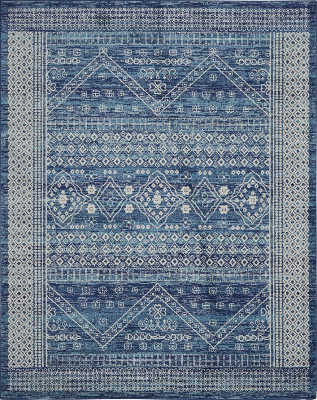 8' X 10' Navy Blue And Ivory Persian Motifs Area Rug