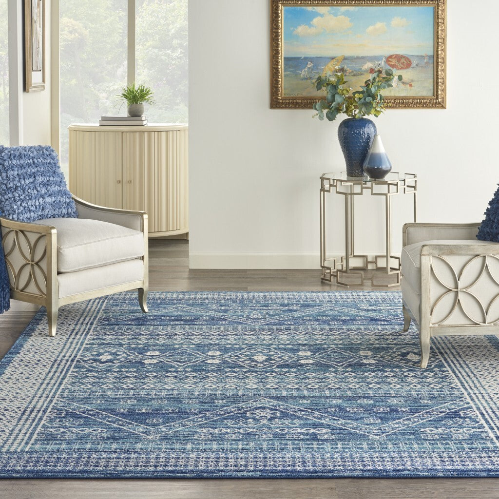 8' X 10' Navy Blue And Ivory Persian Motifs Area Rug