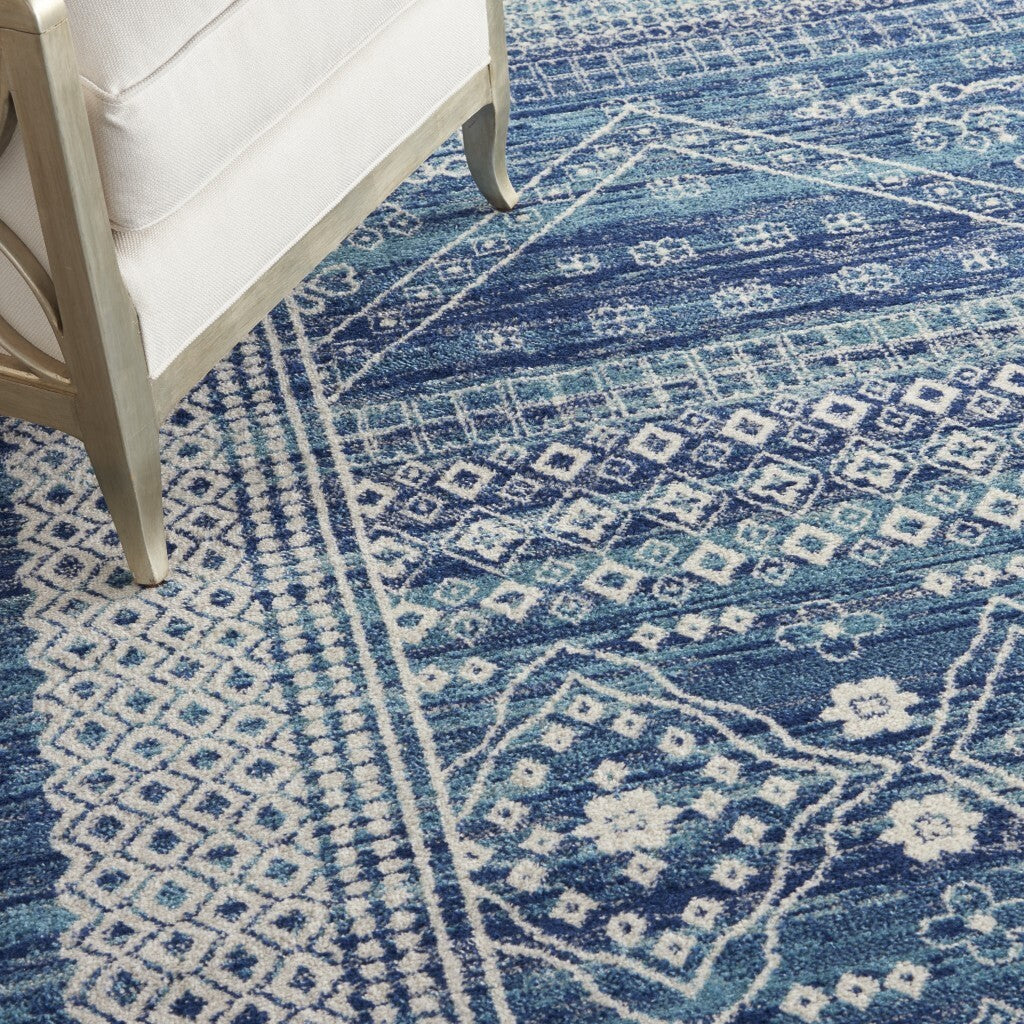 8' X 10' Navy Blue And Ivory Persian Motifs Area Rug