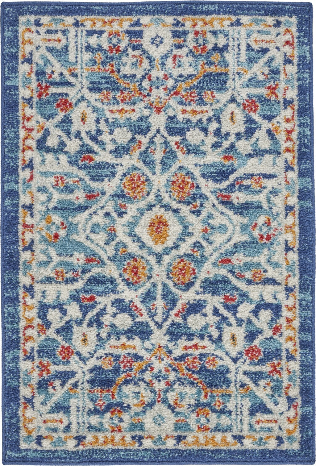 2' X 3' Blue White Multi Medallion Medallion Scatter Rug