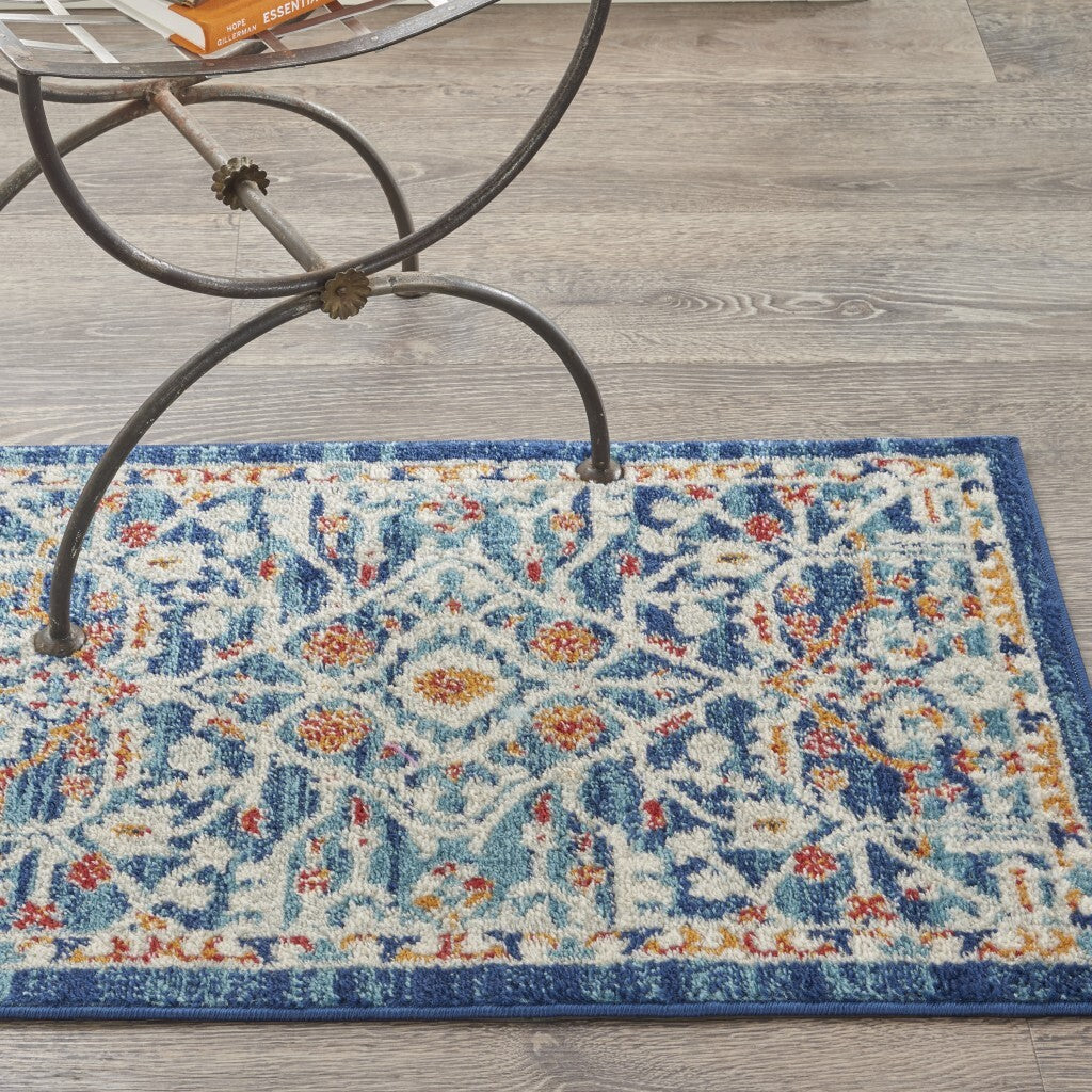 2' X 3' Blue White Multi Medallion Medallion Scatter Rug