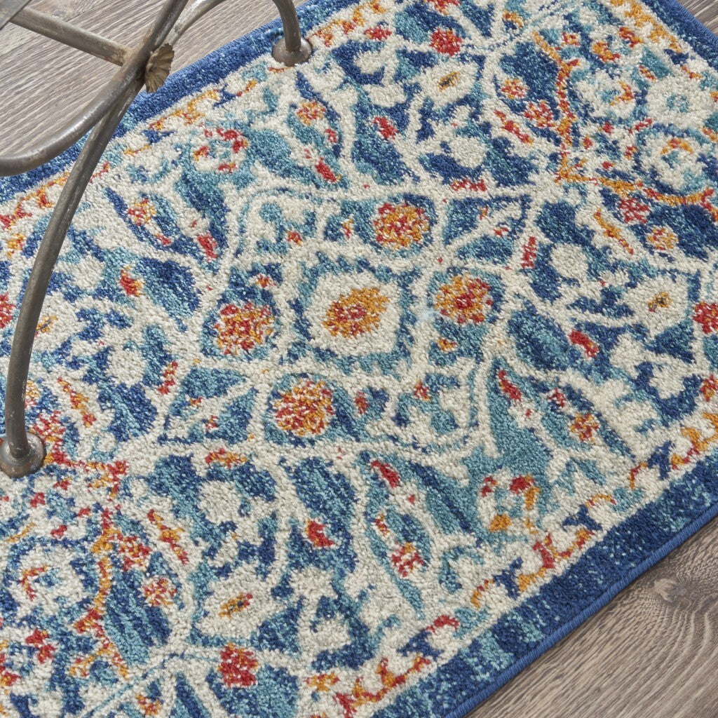 2' X 3' Blue White Multi Medallion Medallion Scatter Rug