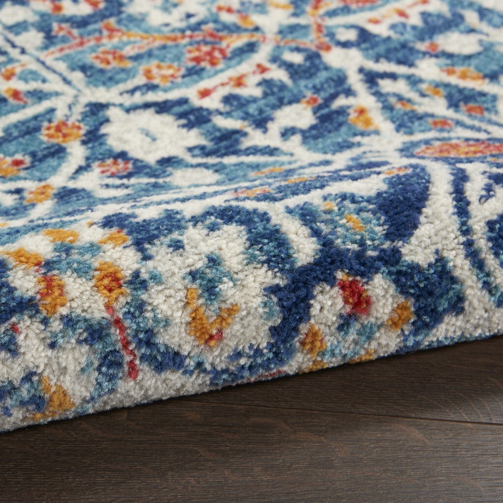 2' X 8' Blue White Multi Medallion Runner Rug