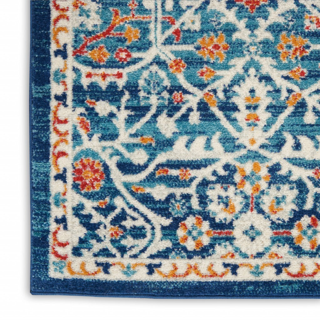 2' X 8' Blue White Multi Medallion Runner Rug