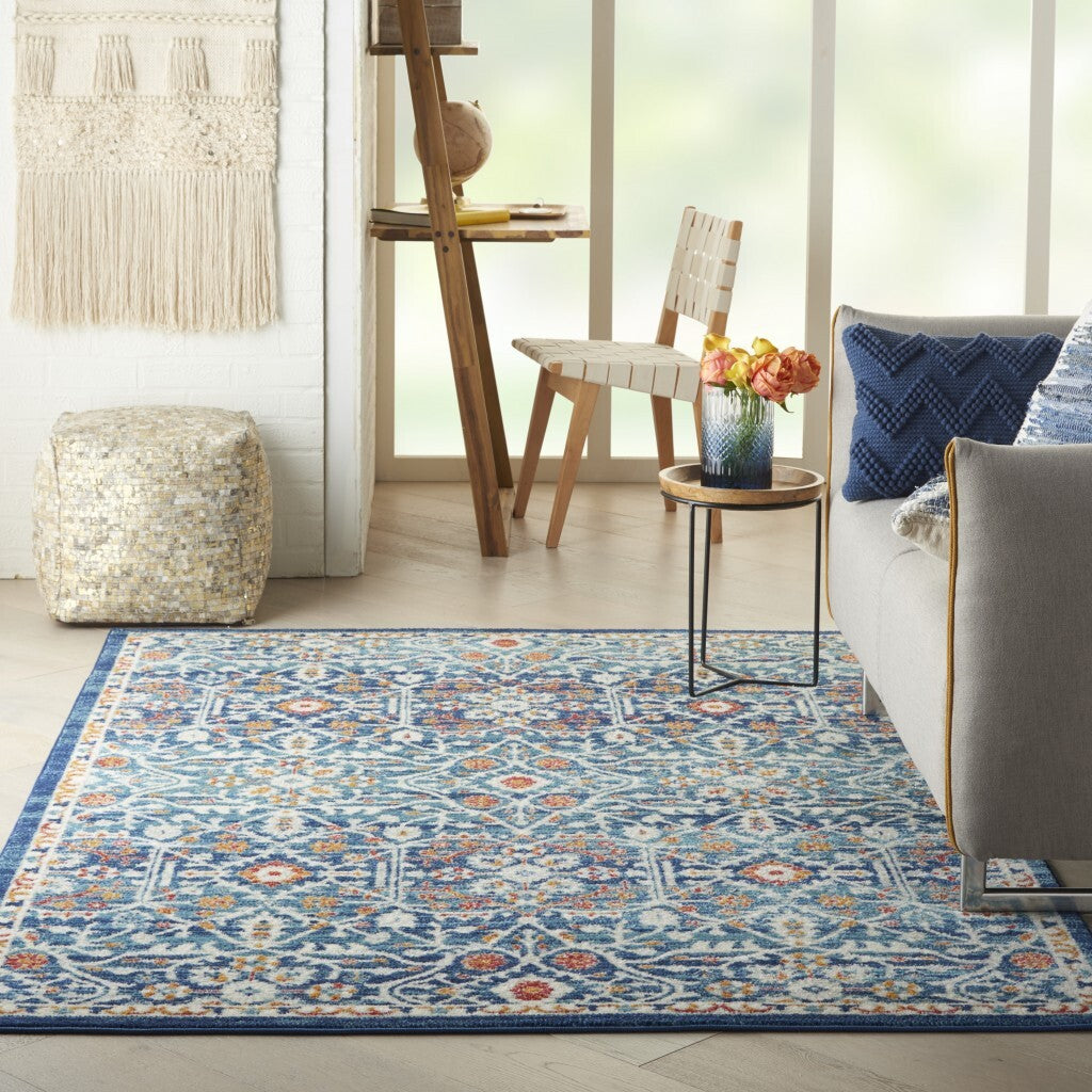 4' X 6' Blue White Multi Medallion Area Rug