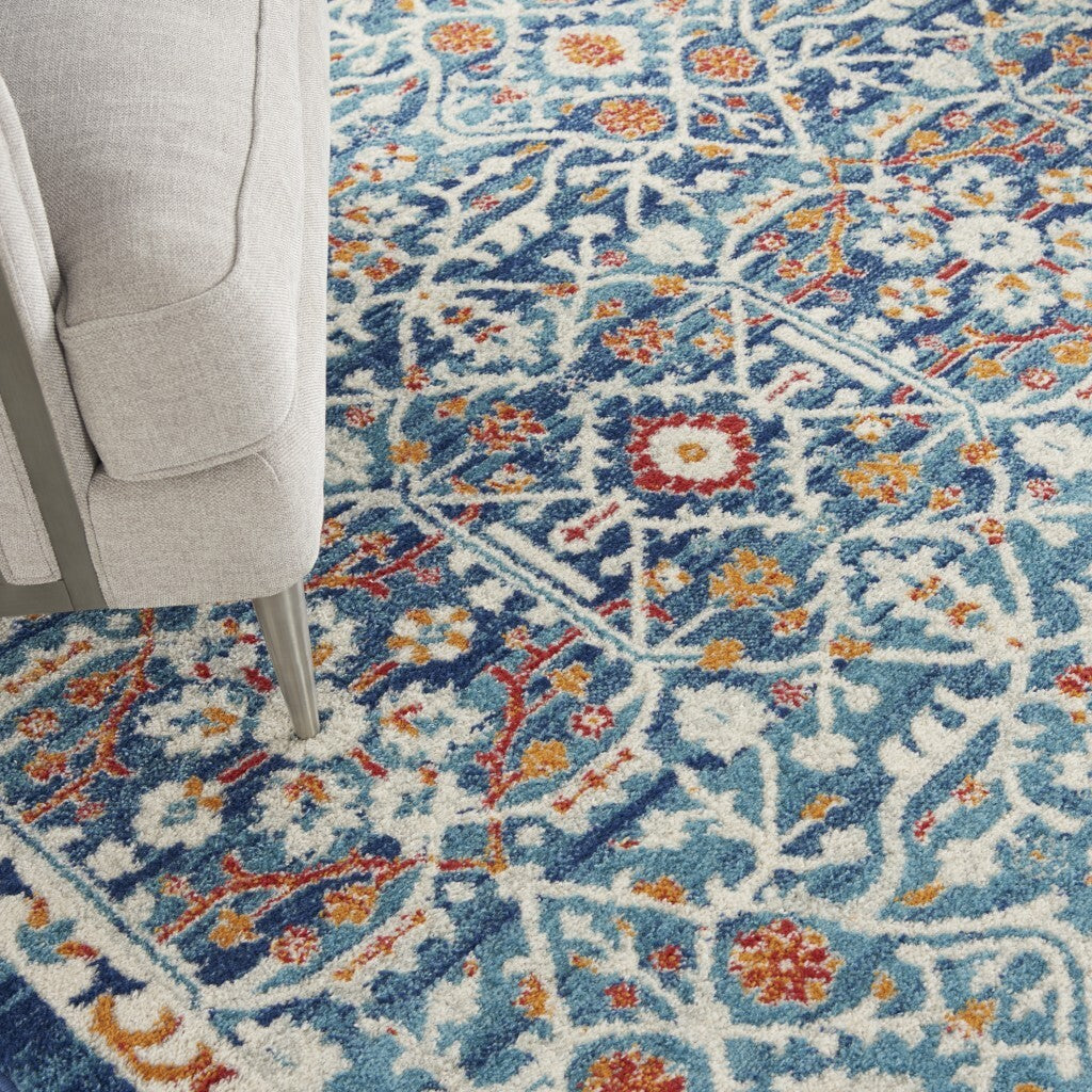 8' X 10' Blue White Multi Medallion Area Rug