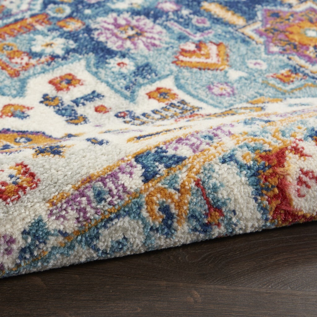 4' X 6' Ivory And Blue Floral Motifs Area Rug