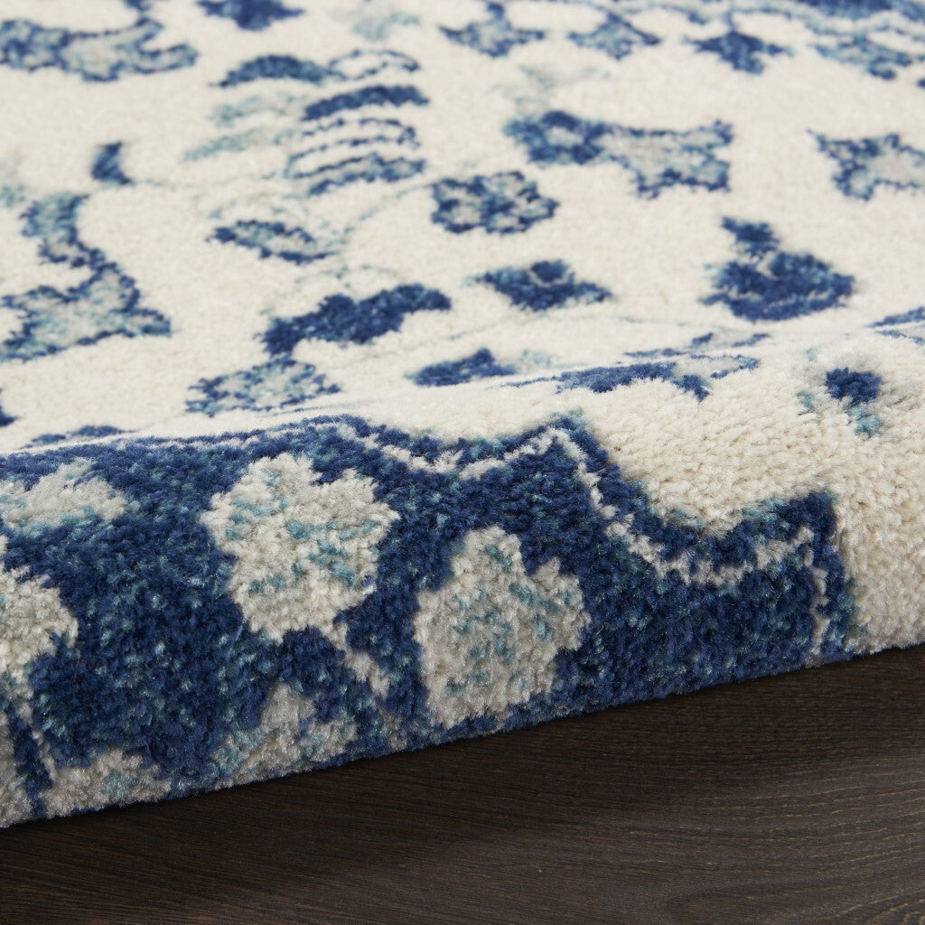 2' X 8' Ivory And Blue Medallion Runner Rug