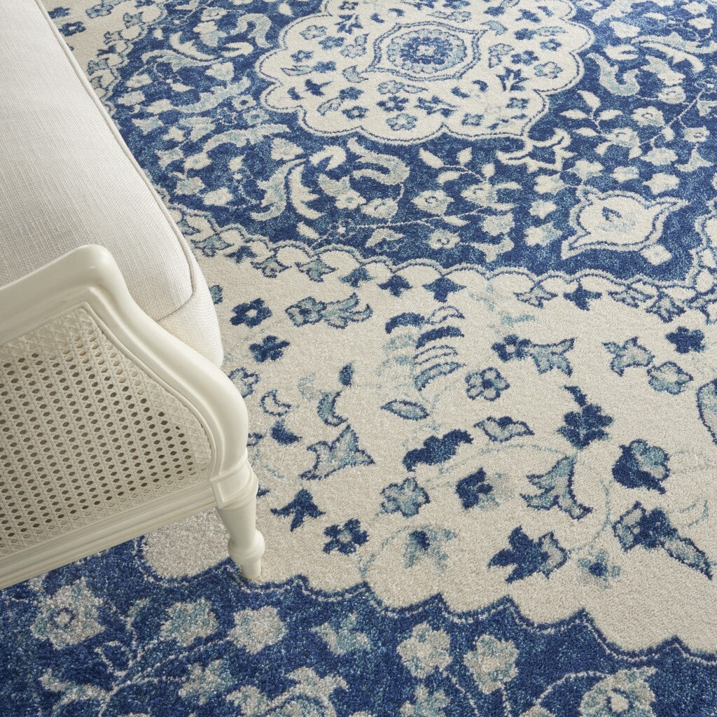 8' X 10' Ivory And Blue Medallion Area Rug