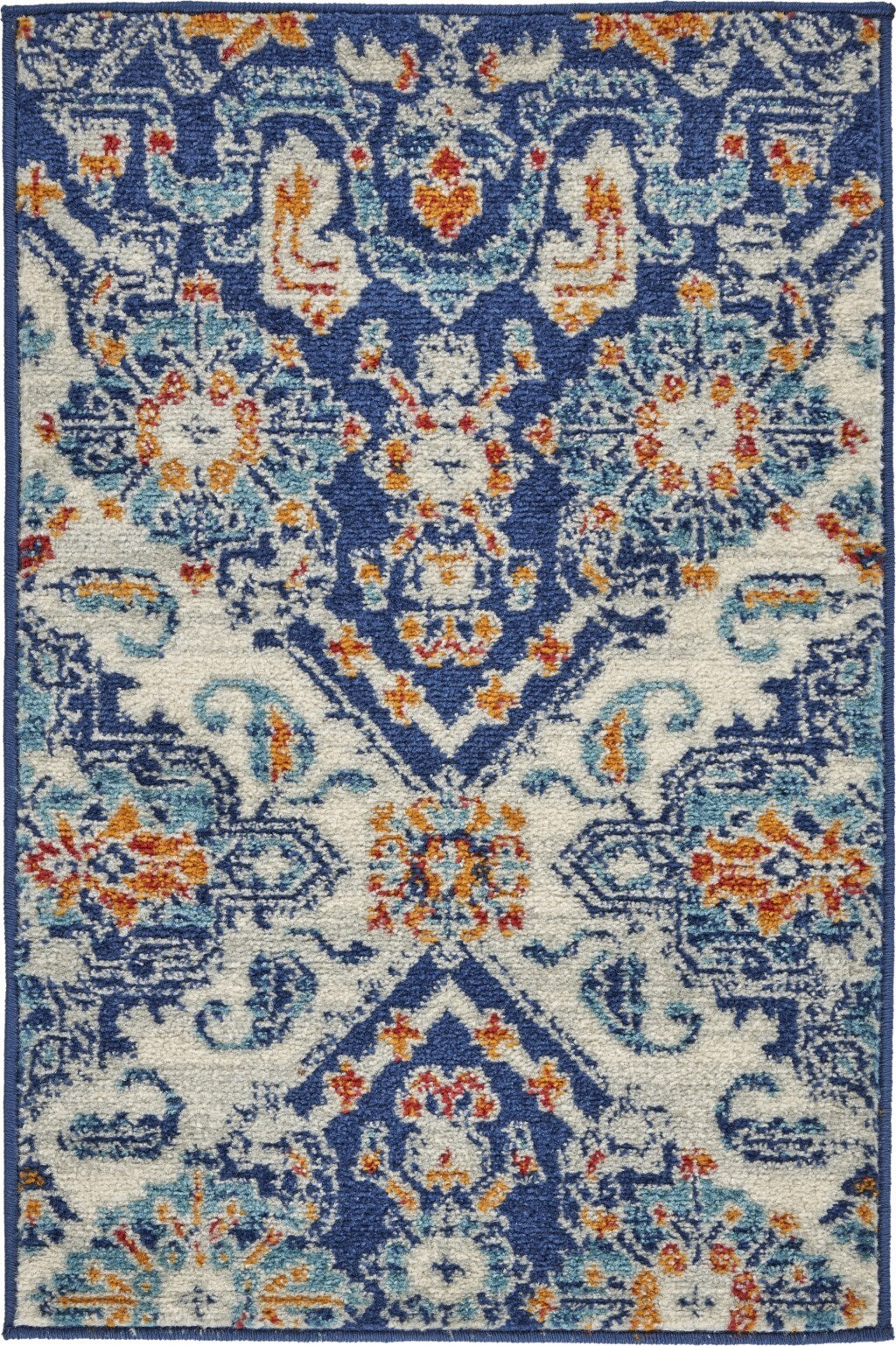 2' X 3' Blue And Ivory Persian Patterns Scatter Rug