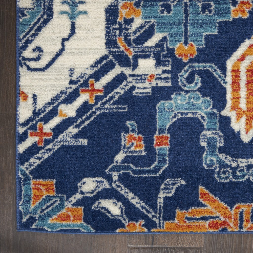 2' X 3' Blue And Ivory Persian Patterns Scatter Rug