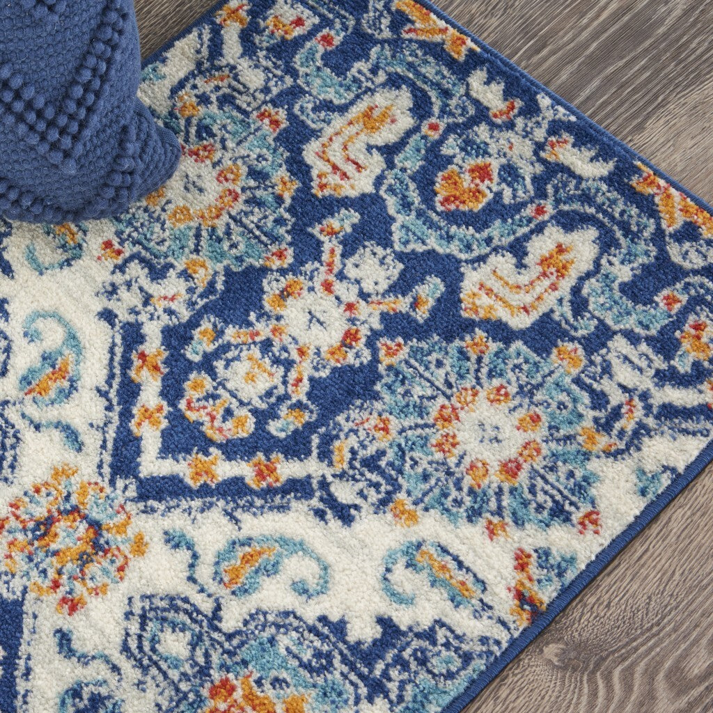 2' X 3' Blue And Ivory Persian Patterns Scatter Rug