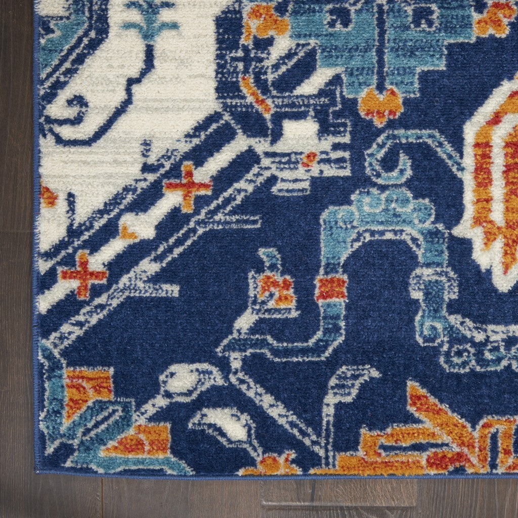 4' X 6' Blue And Ivory Persian Patterns Area Rug
