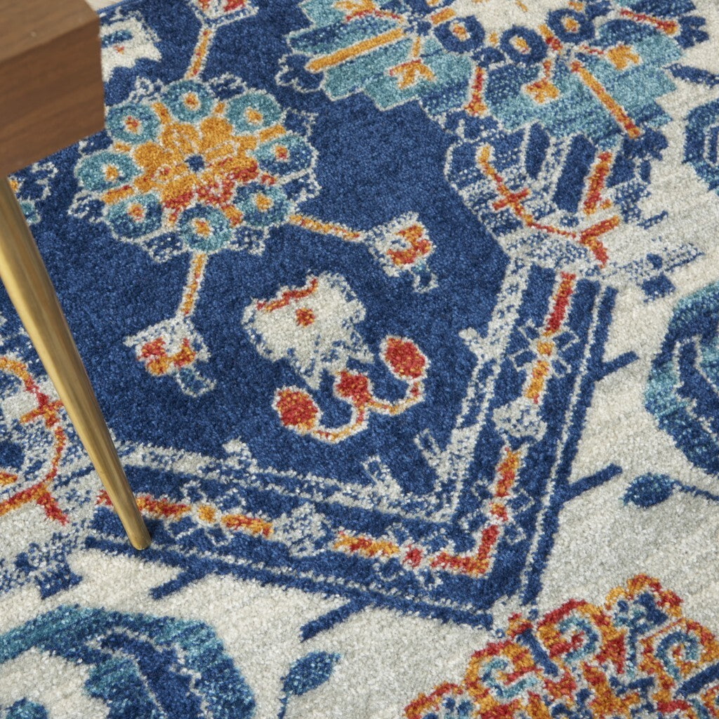 4' X 6' Blue And Ivory Persian Patterns Area Rug