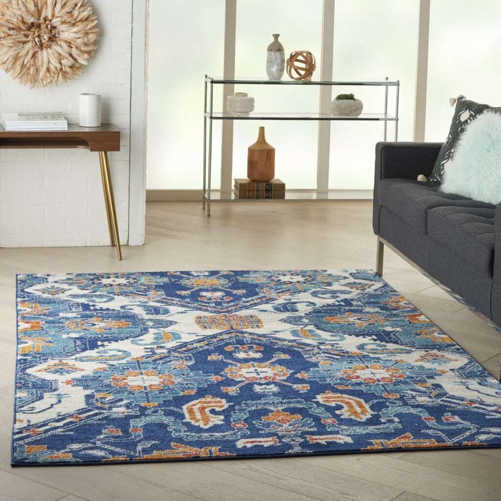 5' X 7' Blue And Ivory Persian Patterns Area Rug