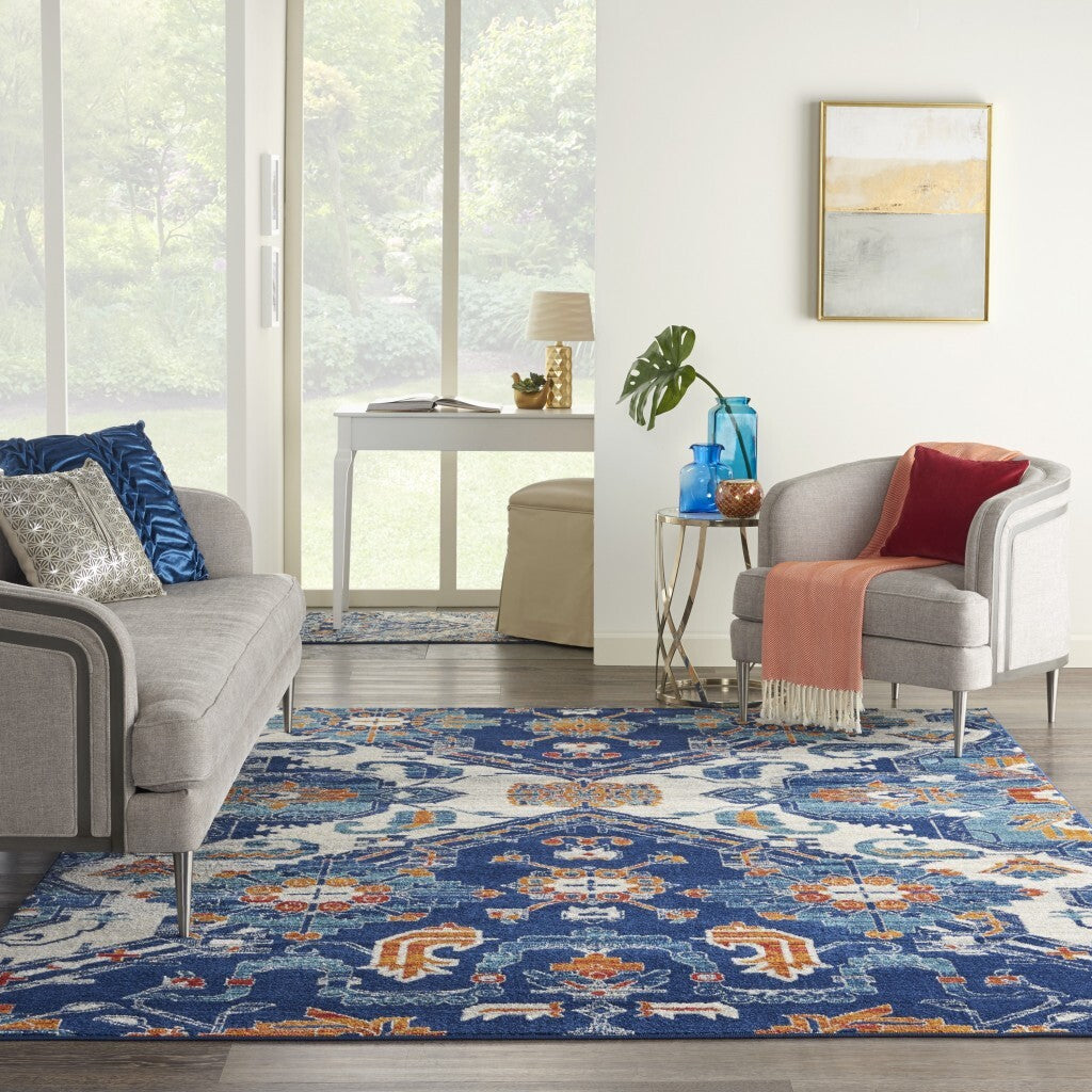8' X 10' Blue And Ivory Persian Patterns Area Rug