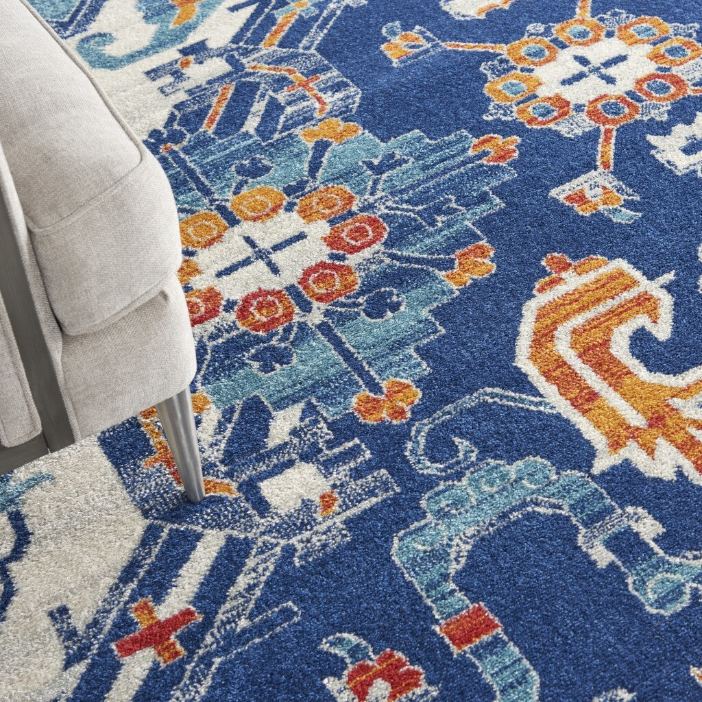 8' X 10' Blue And Ivory Persian Patterns Area Rug
