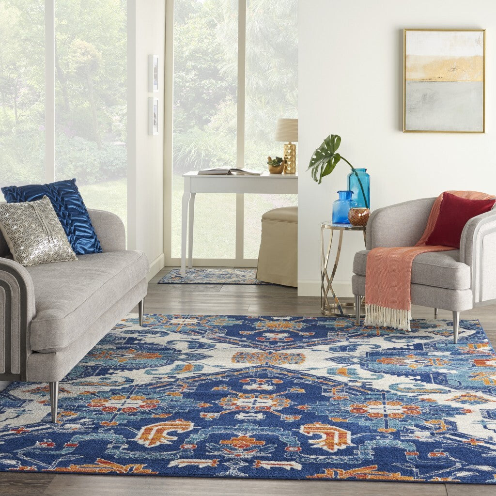 8' X 10' Blue And Ivory Persian Patterns Area Rug