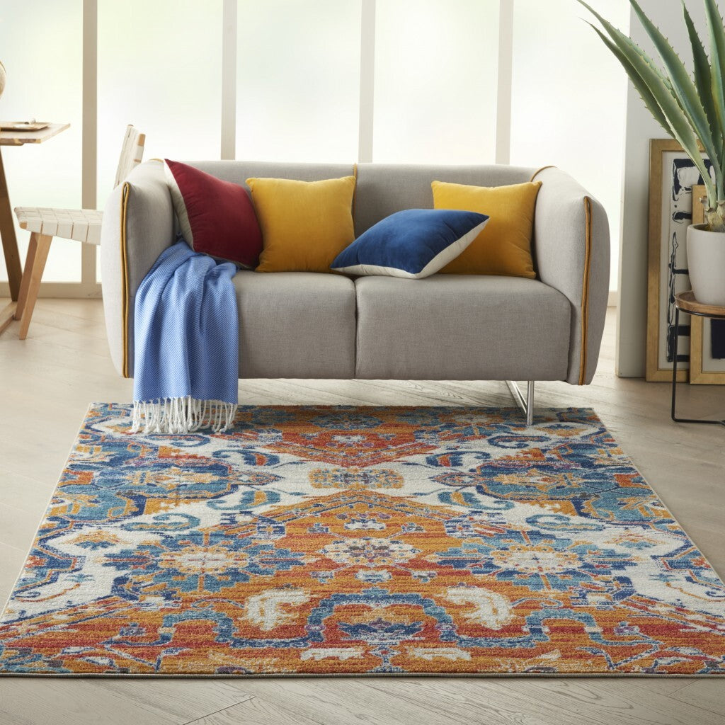 5' X 7' Ivory And Gold Floral Motif Area Rug