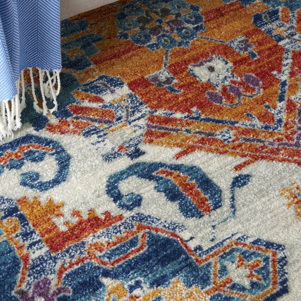 5' X 7' Ivory And Gold Floral Motif Area Rug