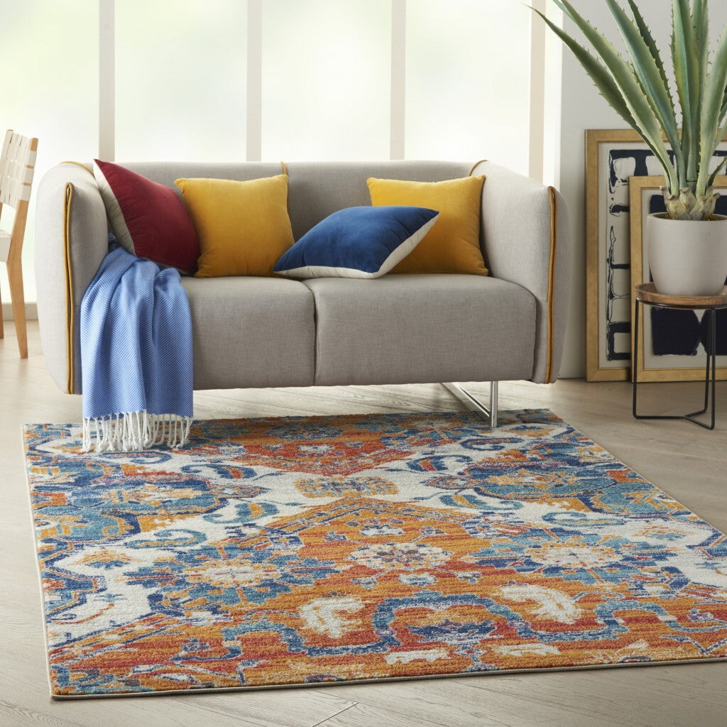 5' X 7' Ivory And Gold Floral Motif Area Rug