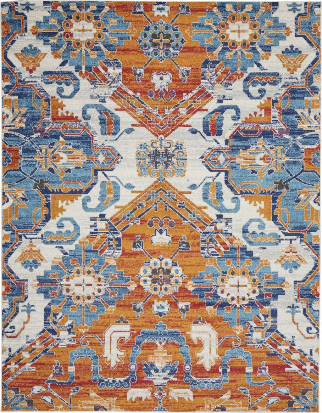 8' X 10' Ivory And Gold Floral Motif Area Rug