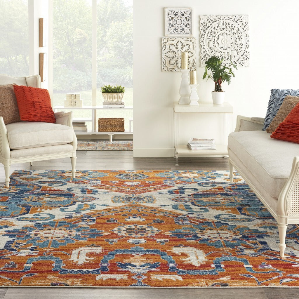 8' X 10' Ivory And Gold Floral Motif Area Rug