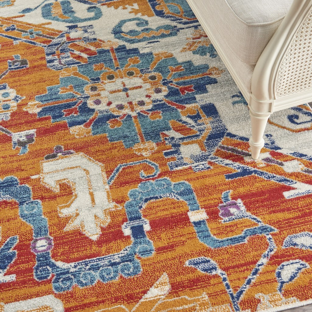 8' X 10' Ivory And Gold Floral Motif Area Rug