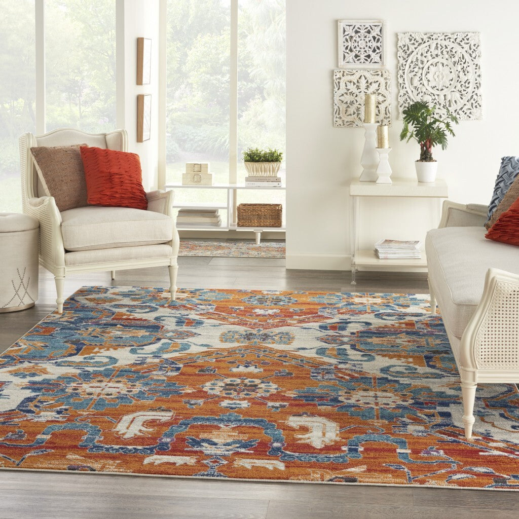 8' X 10' Ivory And Gold Floral Motif Area Rug
