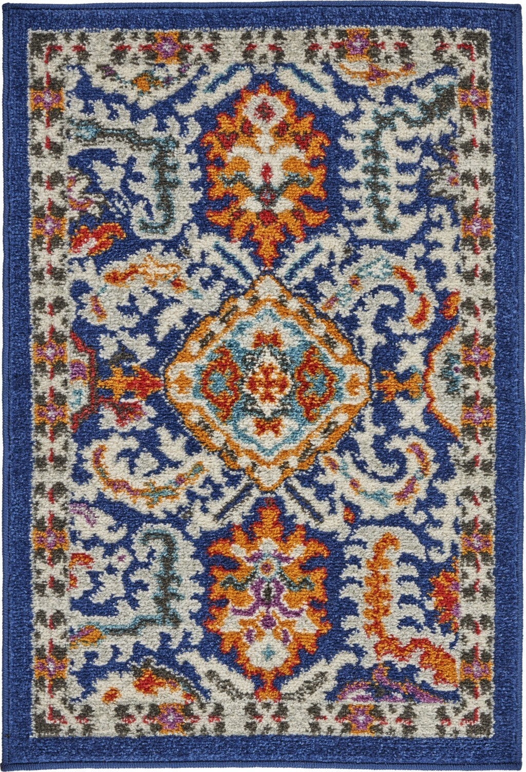 2' X 3' Blue And Gold Intricate Scatter Rug