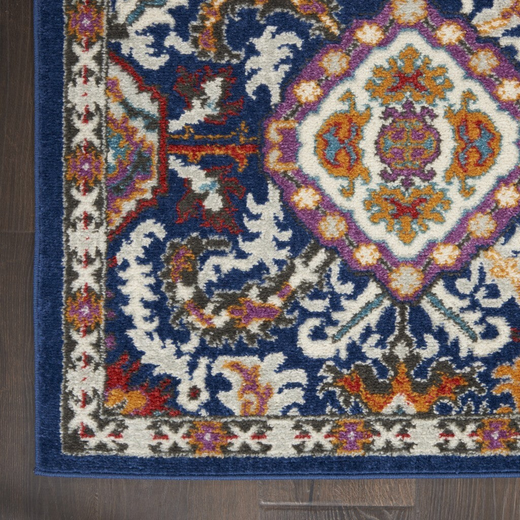 2' X 3' Blue And Gold Intricate Scatter Rug