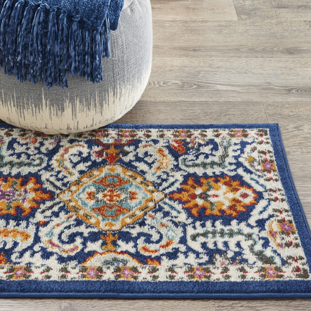 2' X 3' Blue And Gold Intricate Scatter Rug