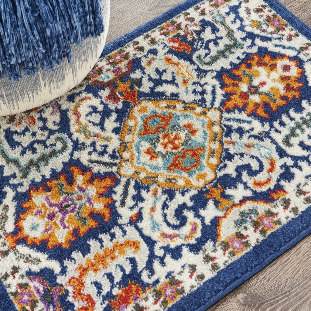 2' X 3' Blue And Gold Intricate Scatter Rug
