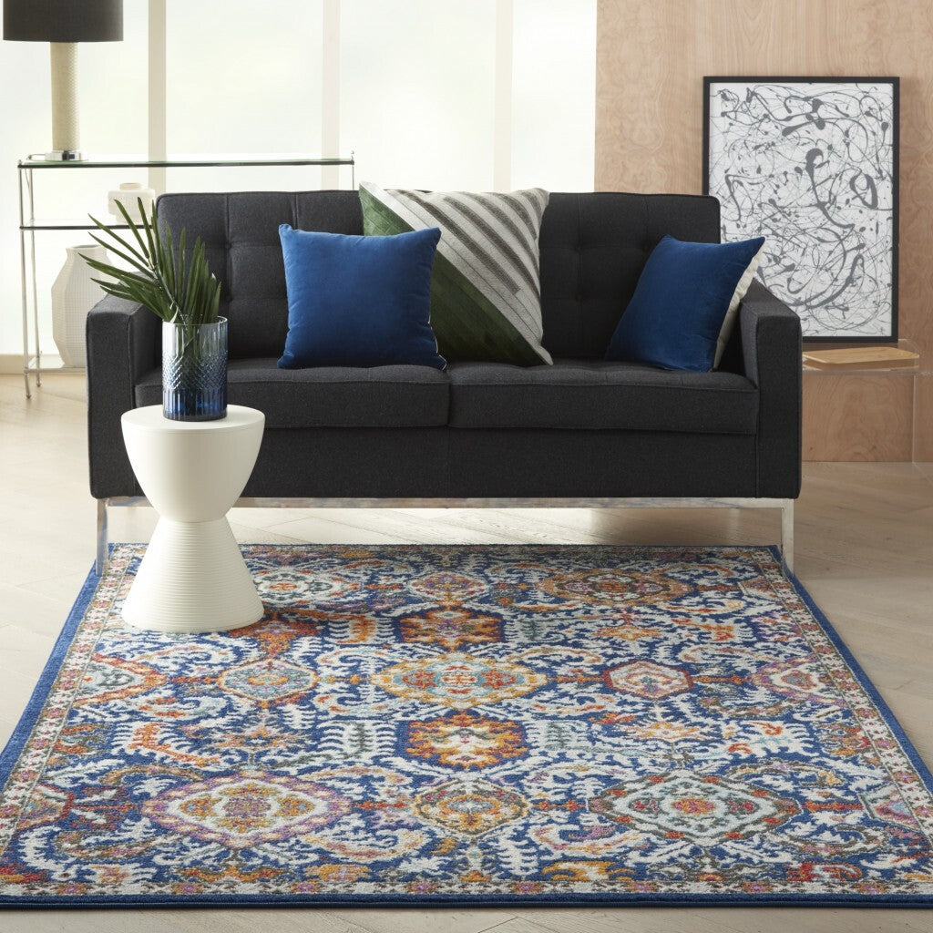 4' X 6' Blue And Gold Intricate Area Rug