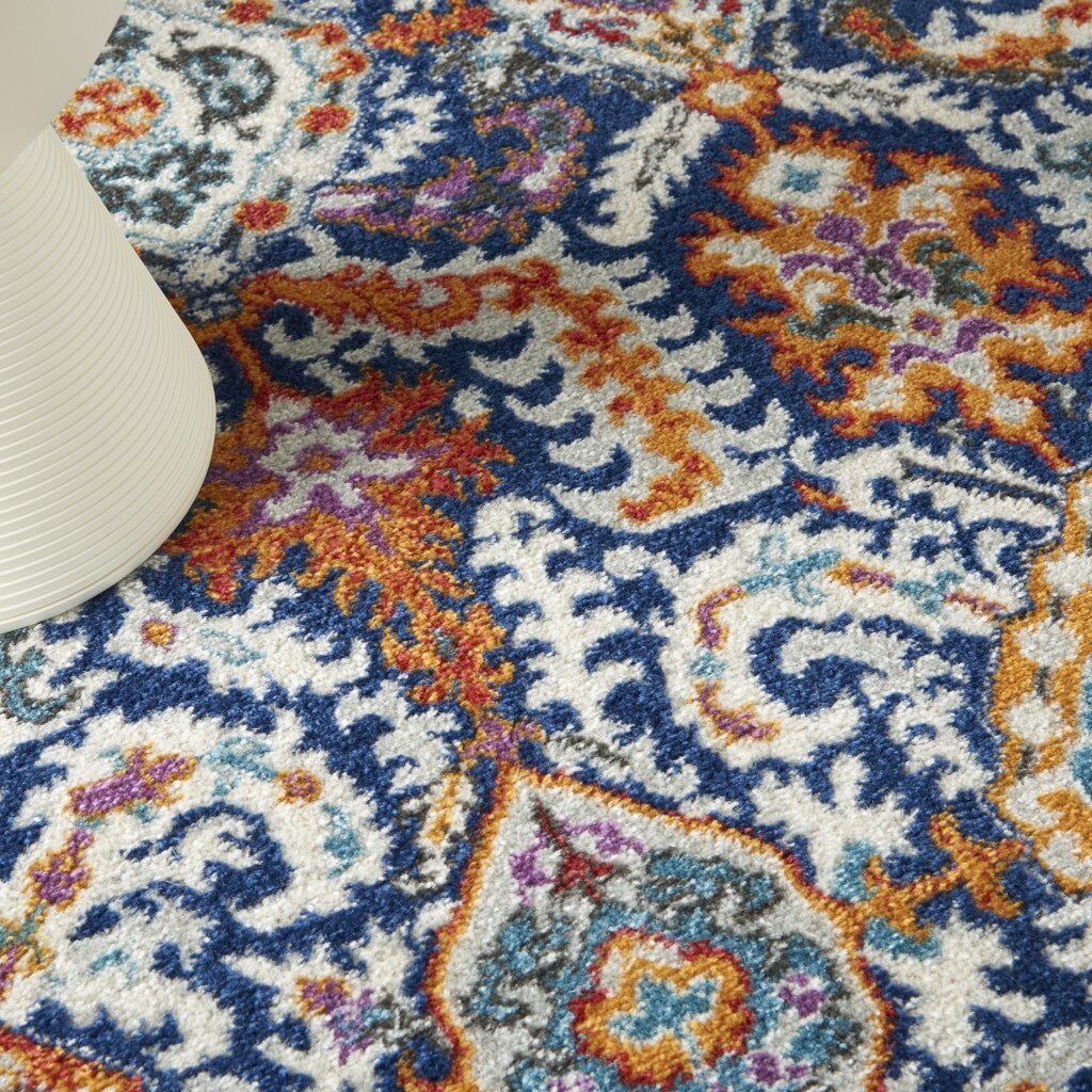 4' X 6' Blue And Gold Intricate Area Rug
