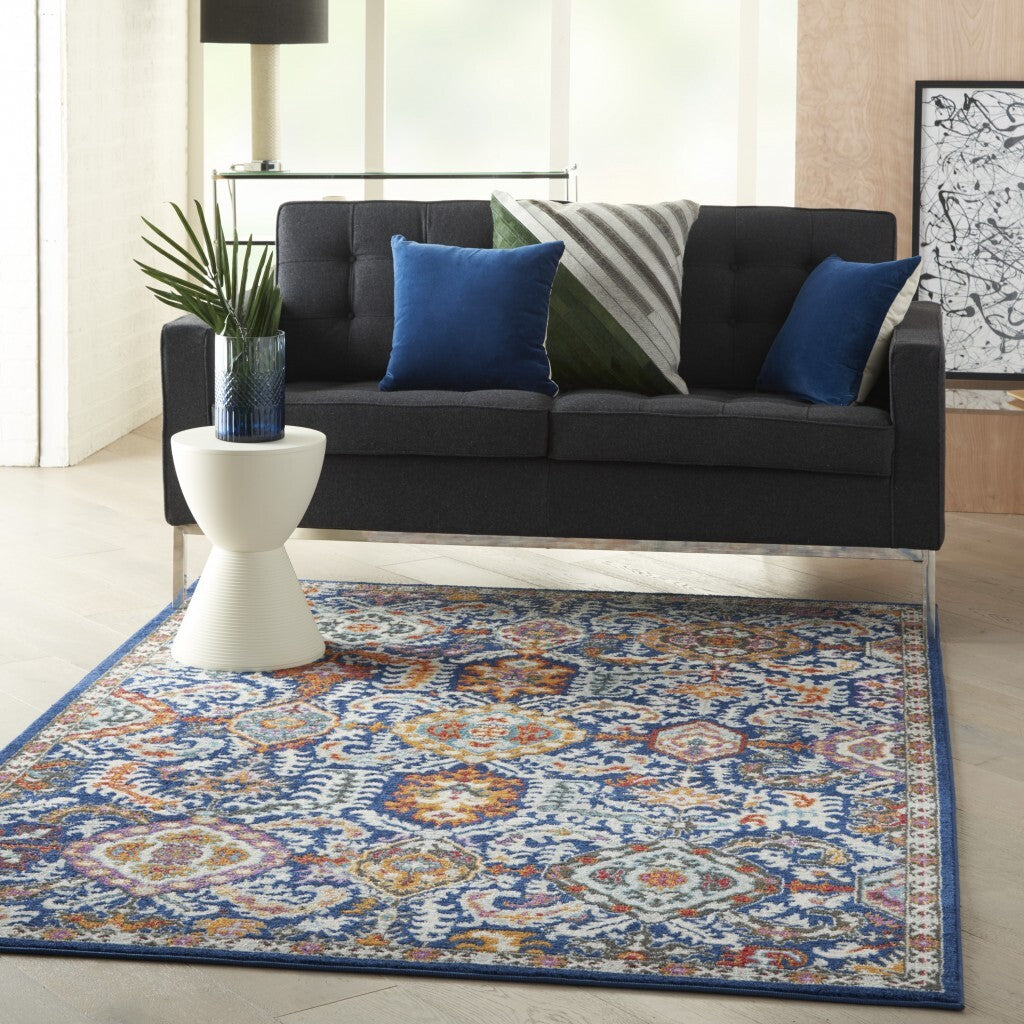 4' X 6' Blue And Gold Intricate Area Rug