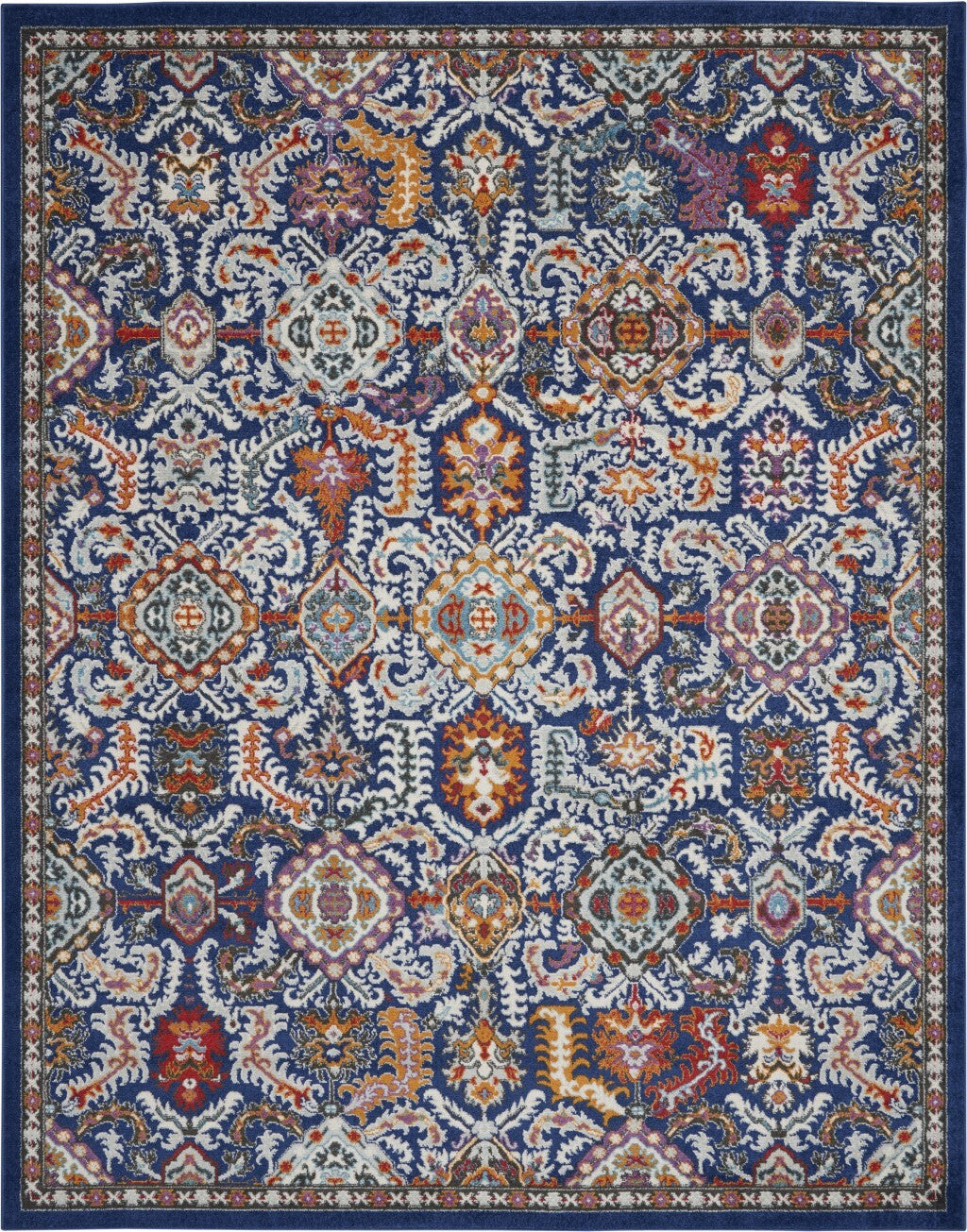 8' X 10' Blue And Gold Intricate Area Rug