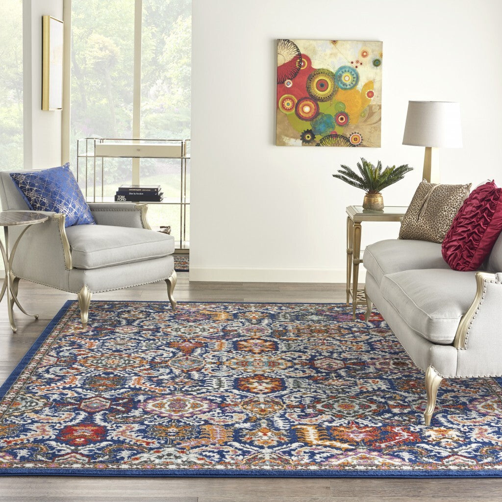 8' X 10' Blue And Gold Intricate Area Rug