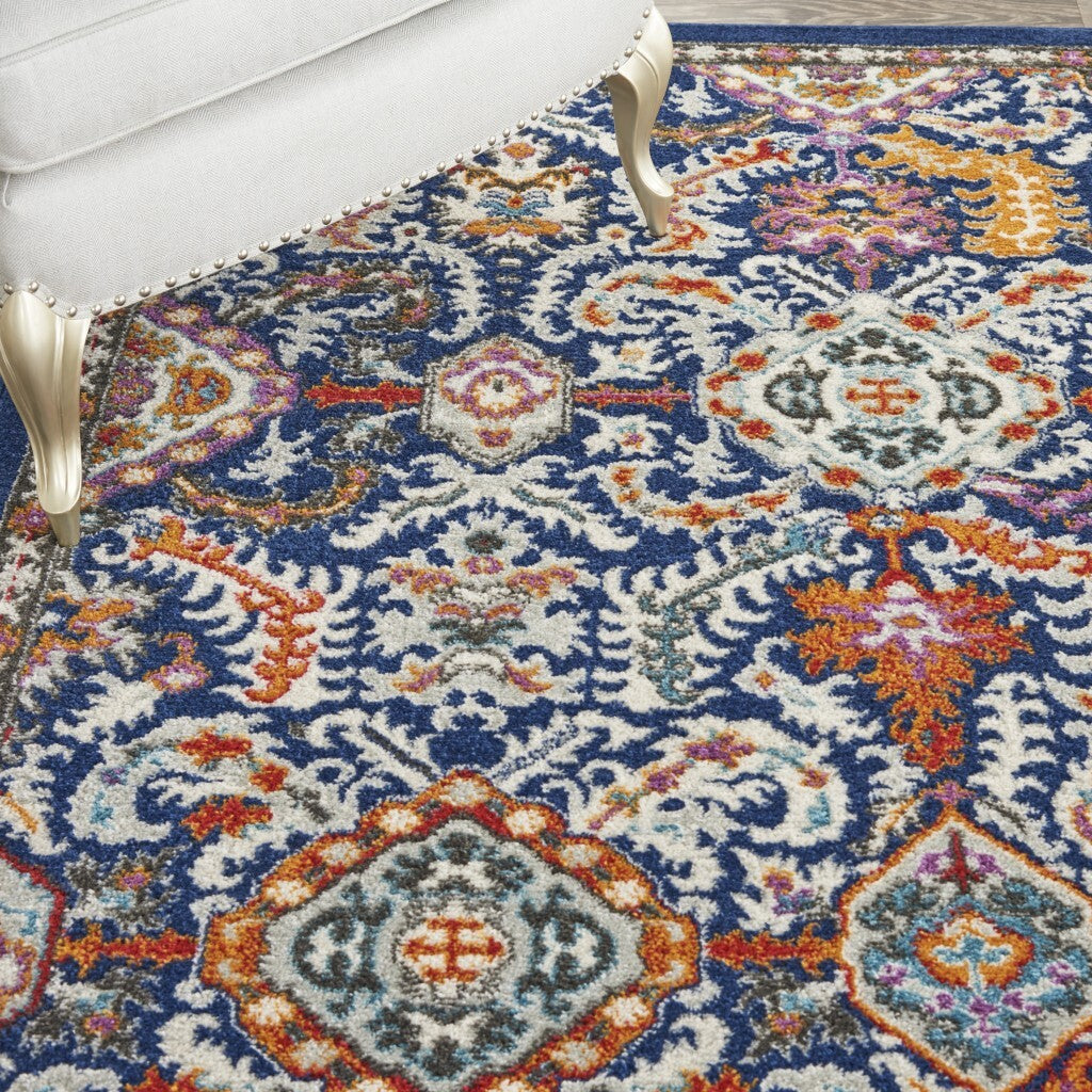 8' X 10' Blue And Gold Intricate Area Rug