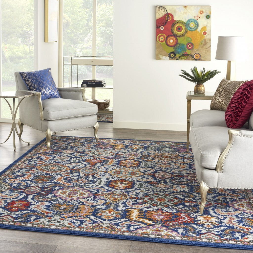 8' X 10' Blue And Gold Intricate Area Rug