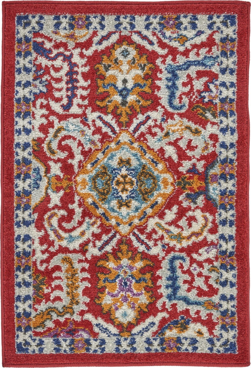 2' X 3' Red And Multicolor Decorative Scatter Rug