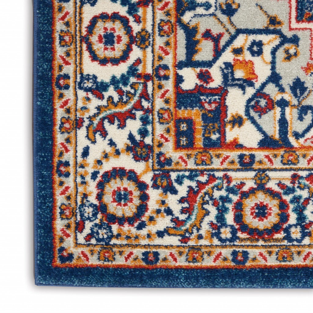 2' X 8' Blue And Ruby Medallion Runner Rug