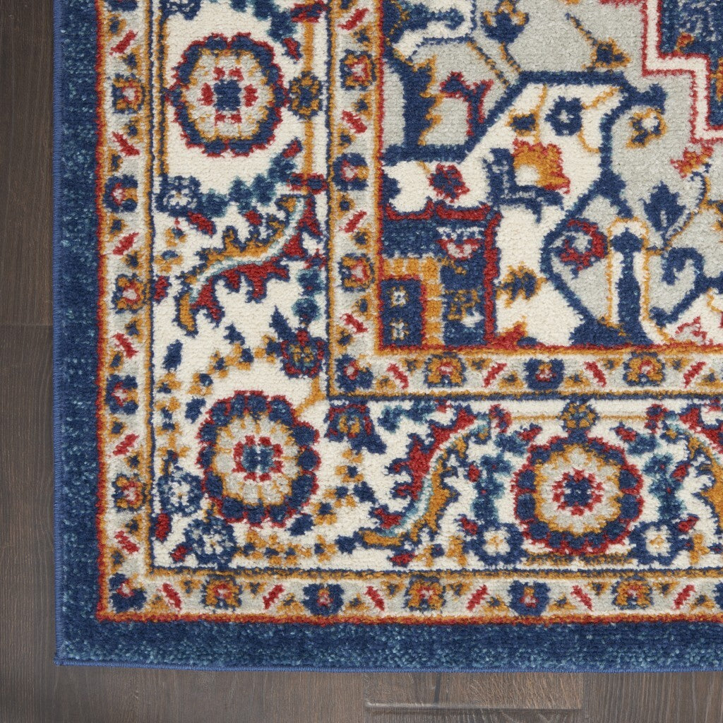 8' X 10' Blue And Ruby Medallion Area Rug
