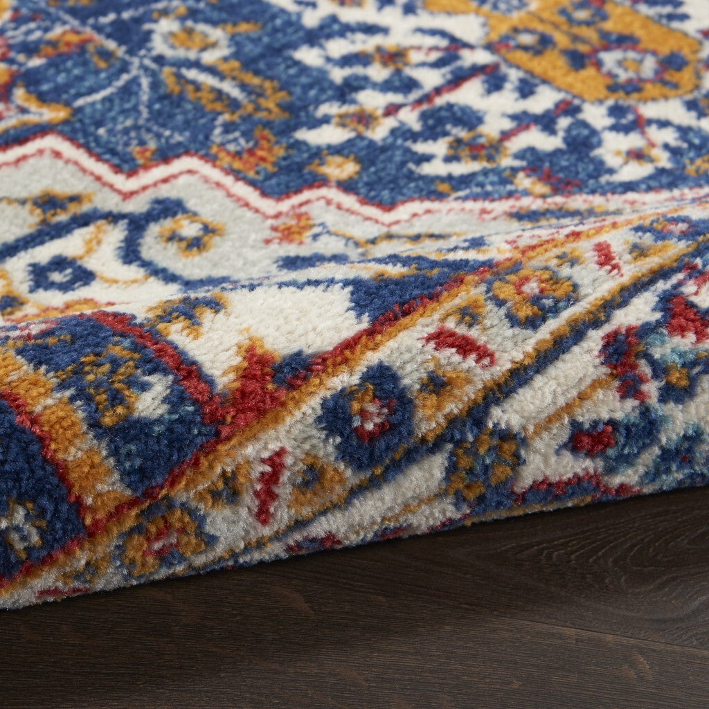 8' X 10' Blue And Ruby Medallion Area Rug